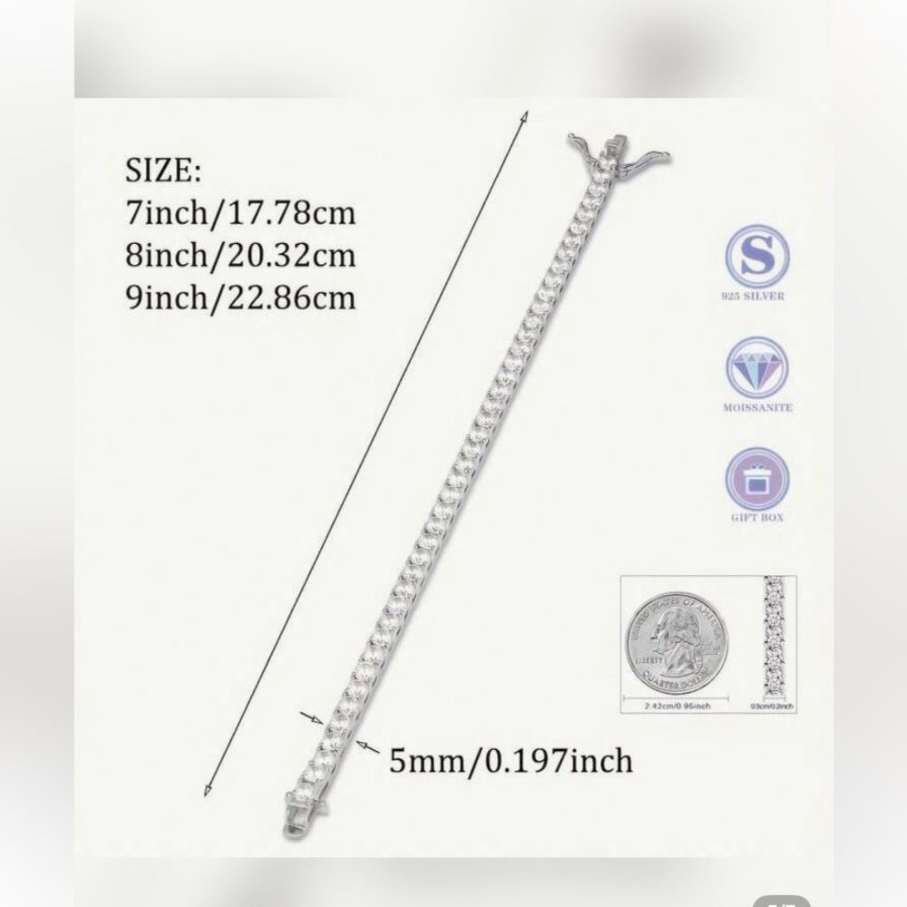 NWT 5 carat STUNNING Silver 3mm Moissanite Tennis Bracelet - Picture 5 of 7